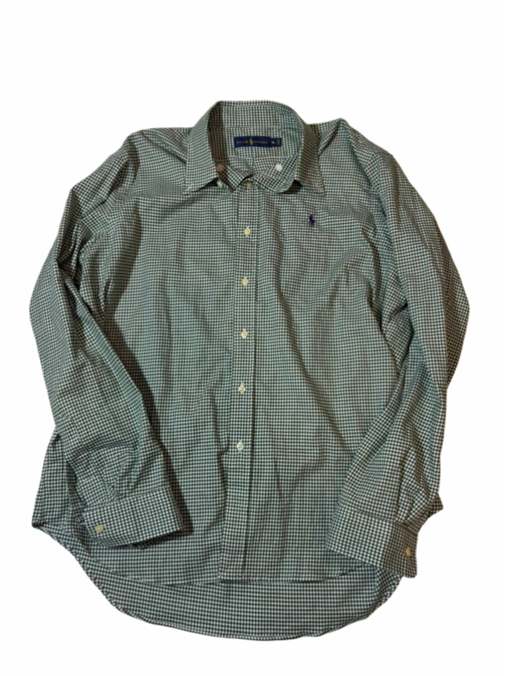Ralph Lauren Green Gingham Button Down Shirt XL Purple Pony Preppy Cotton